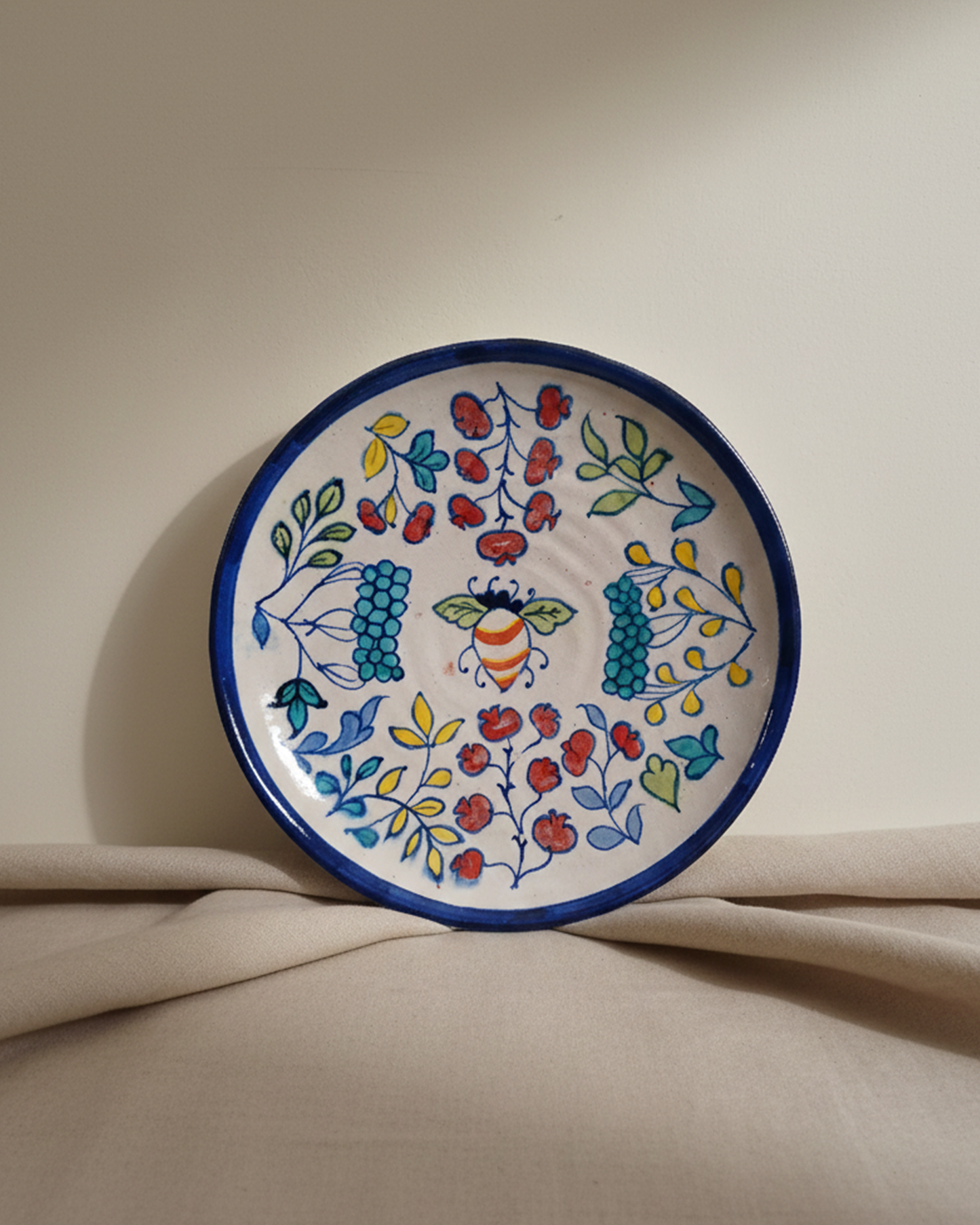 Bee and Floral Ceramic Plate