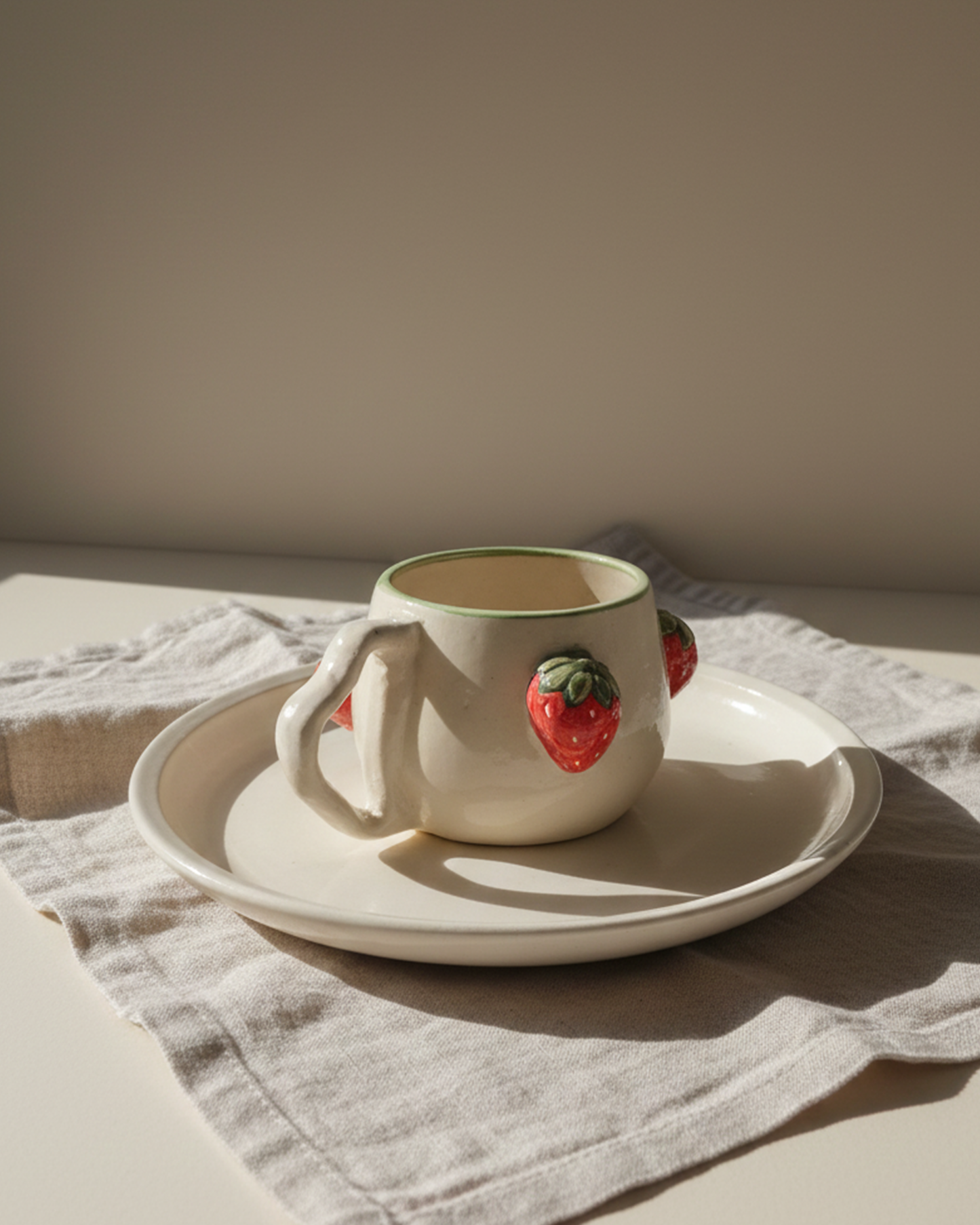 Strawberry Mug with Heart Shaped Handle