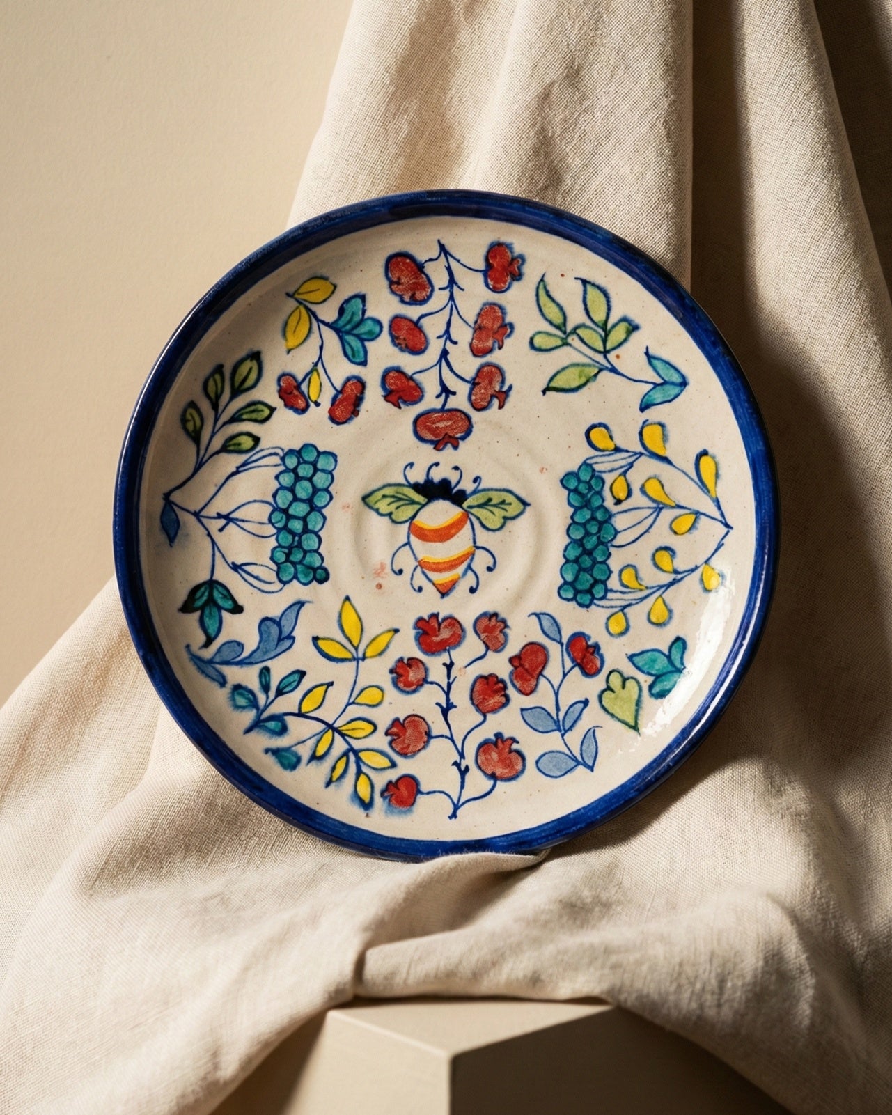 Bee and Floral Ceramic Plate