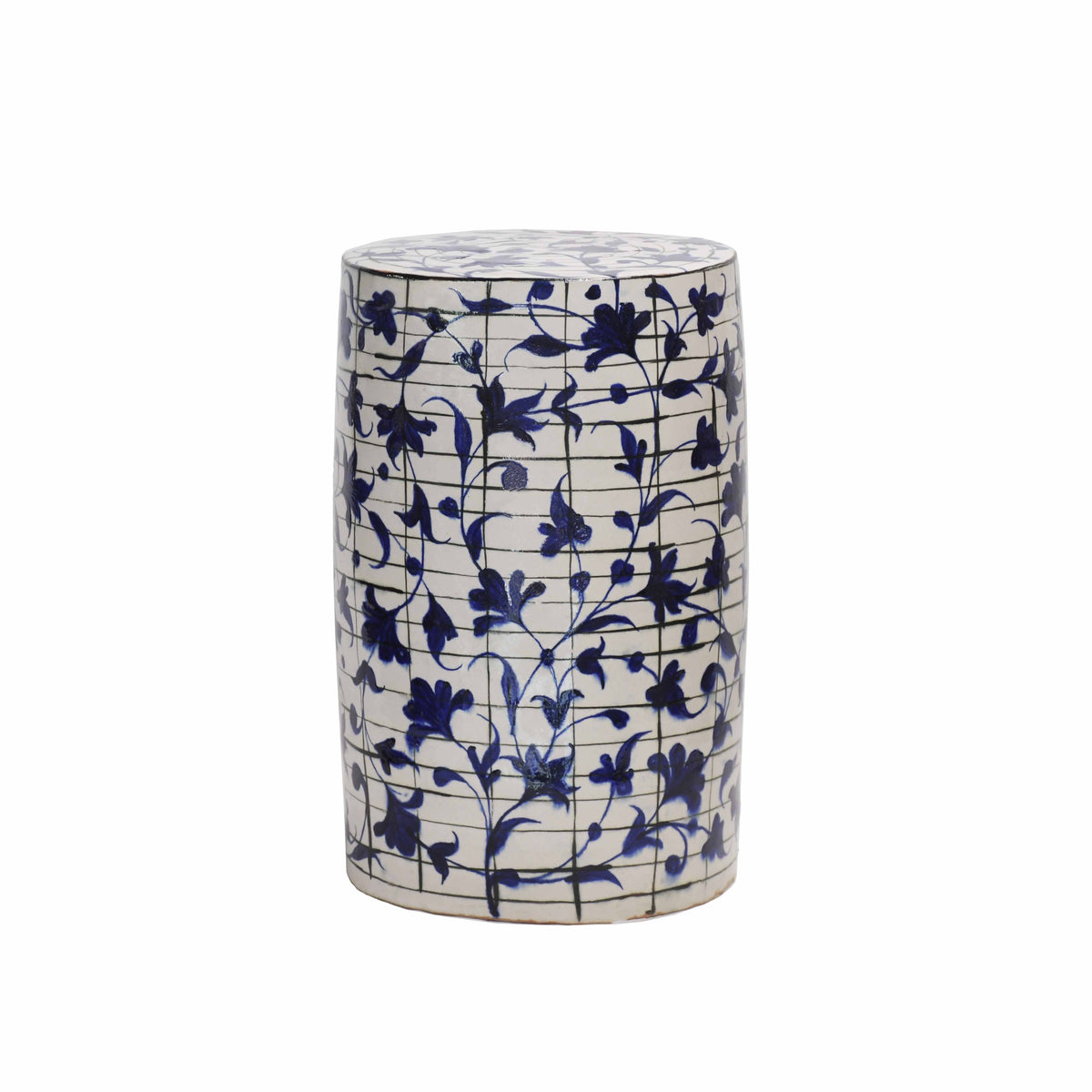 Blue Vine Grid Stool