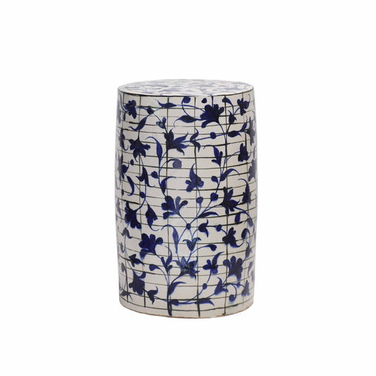 Blue Vine Grid Stool
