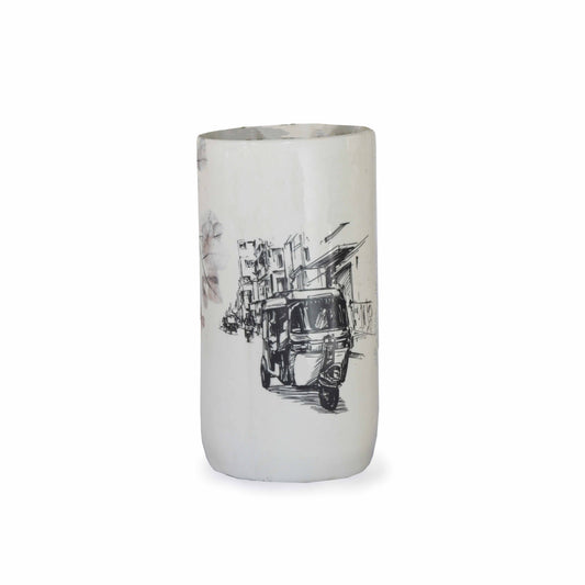 Rickshaw Street Scene Vase