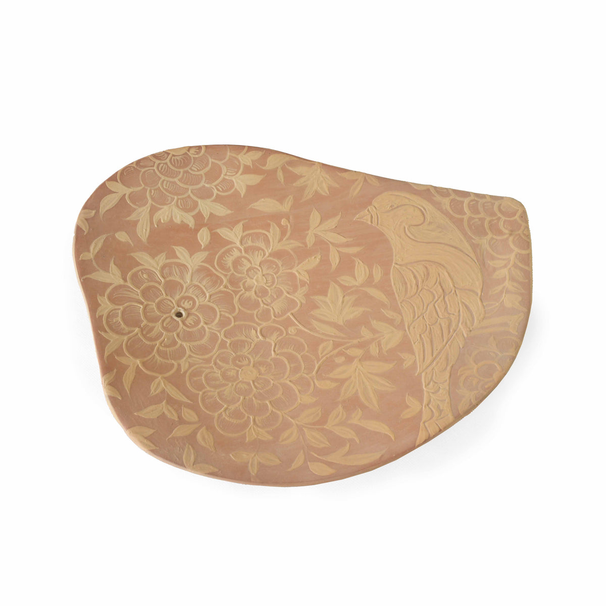Carved Bird and Bloom Terracotta Platter