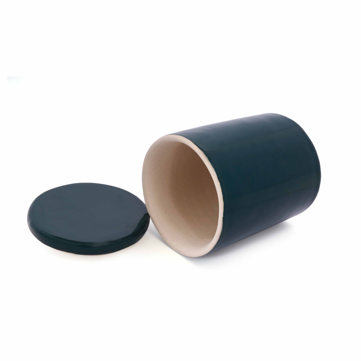 Deep Teal Lidded Ceramic Canister Small
