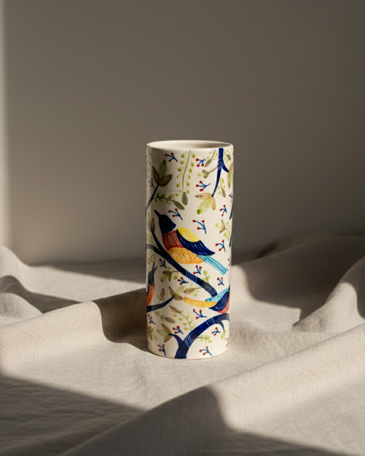 Colorful Bird Design Vase