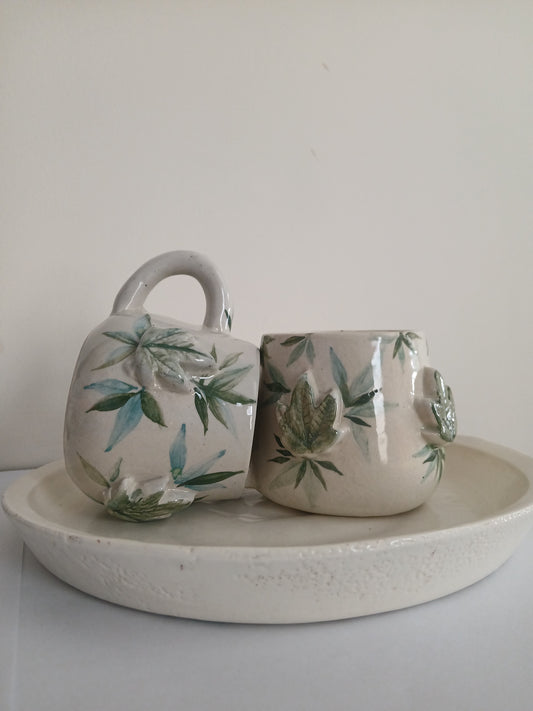 Leafy Mug with Round Handles
