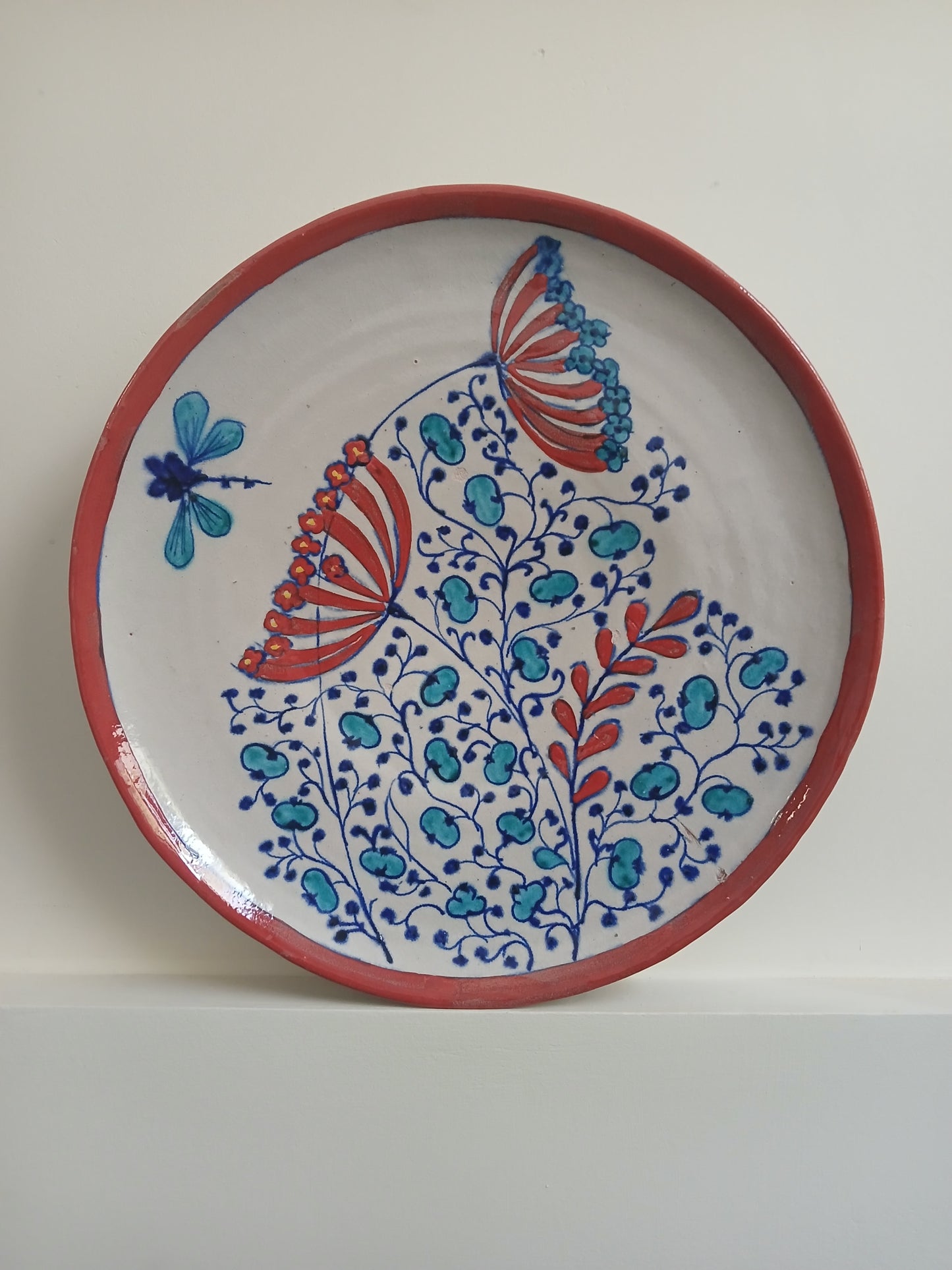Red and Blue Dragonfly Plate