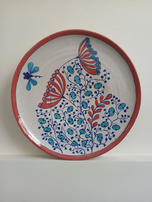 Red and Blue Dragonfly Plate